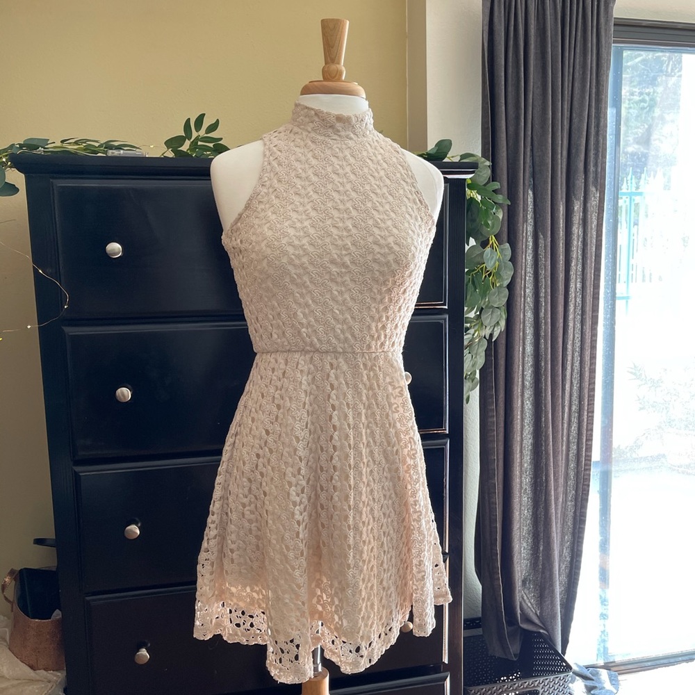 🤍Cream Crochet/Lace Halter Dress🤍